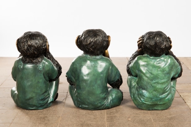 Skulpturer/figurer, de 3 vise aber, 'Ikke høre, ikke se, ikke tale'-aberne, bronze (3)