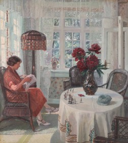 Robert Panitzsch (1879-1949): Woman reading in sunlight. 1926.