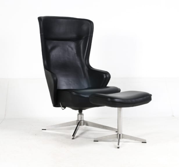 Roger Persson for Swedese. High-backed armchair and stool (2)