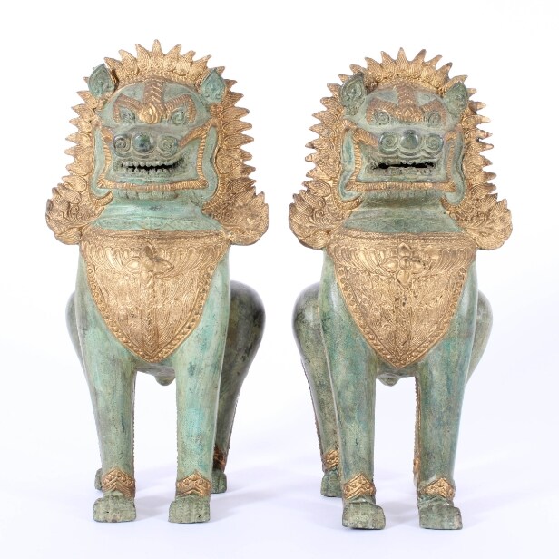 Pair of Thai bronze temple lions (2)