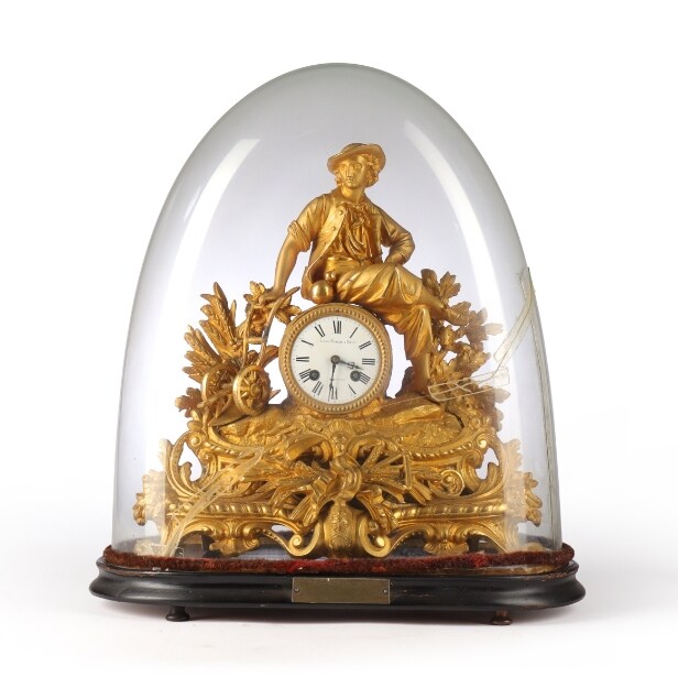 Phillippe H. Mourey. French mantel clock with glass dome, last quarter of the 19th century