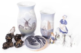 Bing & Grøndahl og Royal Copenhagen  Samling porcelænsfigurer og vaser (13)