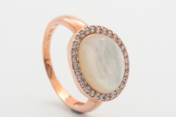 Ring med perlemor og cubic zirkonia, rosaforgyldt sterling sølv