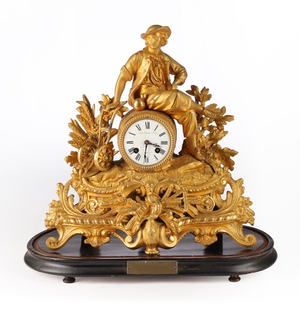 Phillippe H. Mourey. French mantel clock with glass dome, last quarter of the 19th century