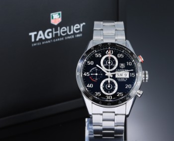 TAG Heuer Carrera Calibre 16. Herrenchronograph aus Stahl mit schwarzem Zifferblatt - Schachtel + Zertifikat 2009