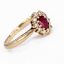 Scrouples. 'Diana' ruby ??and brilliant rosette ring in 14 kt. gold, total 0.22 ct.