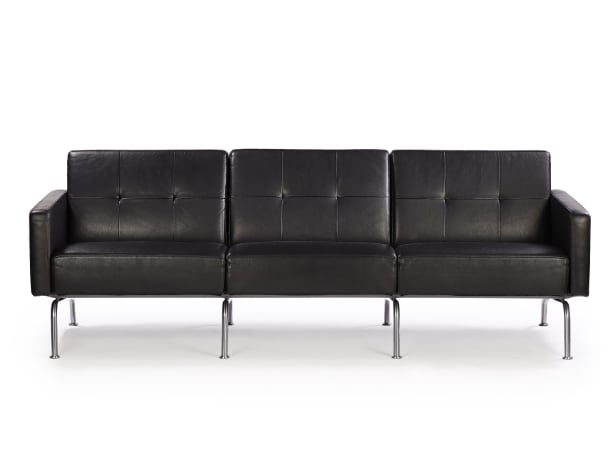 Johannes Foersom & Peter Hjort-Lorenzen. Three-seater sofa, black leather, model EJ 60/3