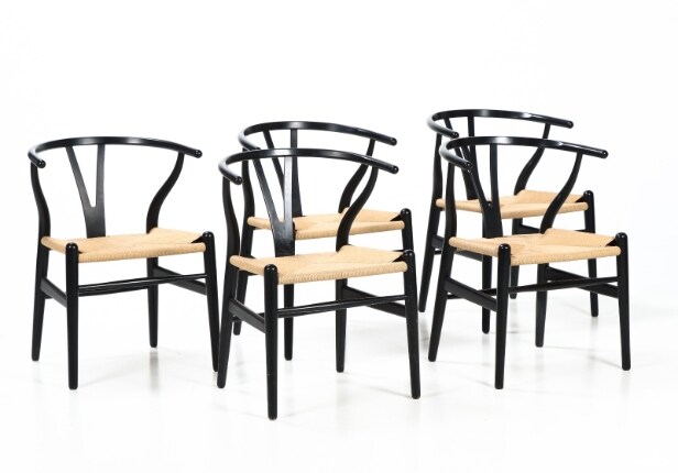 Hans J. Wegner. Fem Y-stole, model CH24, med ny flet. (5)