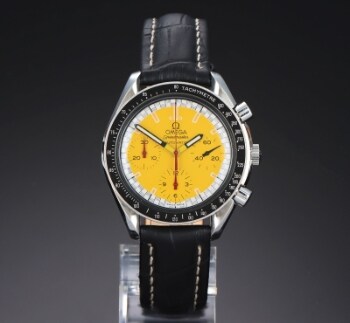 Omega Speedmaster Reduced Michael Schumacher. Herreur i stål med gul skive, ca. 1995