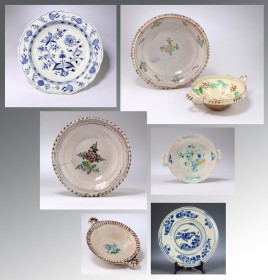 En samling ældre fade og skåle i keramik og porcelæn, 17-18-1900-tallet (7)