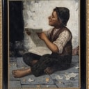 Francois Xavier Bricard (1881-1935): Oil on canvas, boy reading newspaper