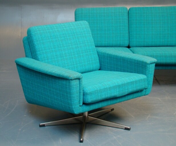 Sofa og 2 hvilestole med turkis uld, ca. 1960'erne (3) 