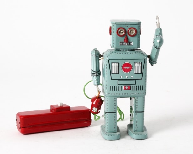 Ha Ha Toy. Robot Piston Action. Batteridrevet Robot samt Lantern Robot og 4 stk. Japanske Robot Låg / topemballage og 3 Danske Filmprogrammer (9)