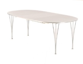 Piet Hein & Bruno Mathsson 'Super-Ellipse' dining table with extension. white laminate. (3)