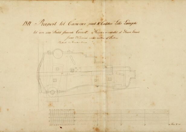 Original tegning af kanon til korvetten Diana, 1821