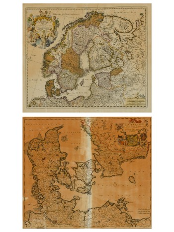 Kort over Skandinavien samt Danmark, håndkoloreret kobberstik 1680 (2)