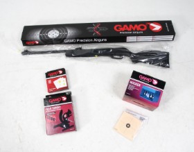 Gamo Black Bear luftgevær 4,5 mm, skydeskiver samt Field Target Trap (3)