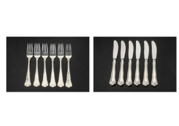 Cohr Herregård  sølv. 6 frokostknive, 6 frokostgafler (12)