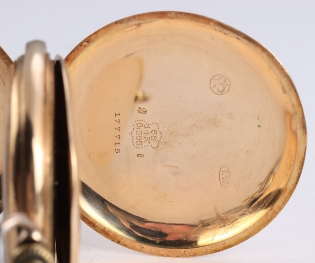 Schweizisk dobbeltkapslet herrelommeur af 14 kt. guld, o. 1910