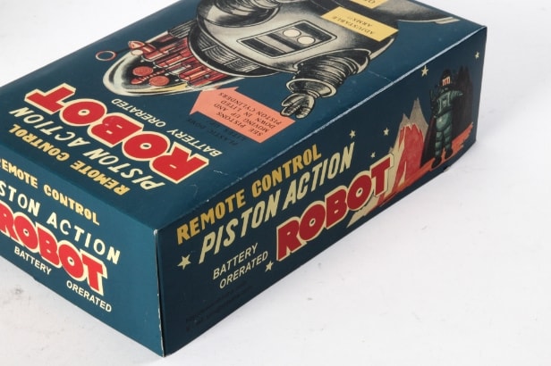 Ha Ha Toy. Robot Piston Action. Batteridrevet Robot samt Lantern Robot og 4 stk. Japanske Robot Låg / topemballage og 3 Danske Filmprogrammer (9)