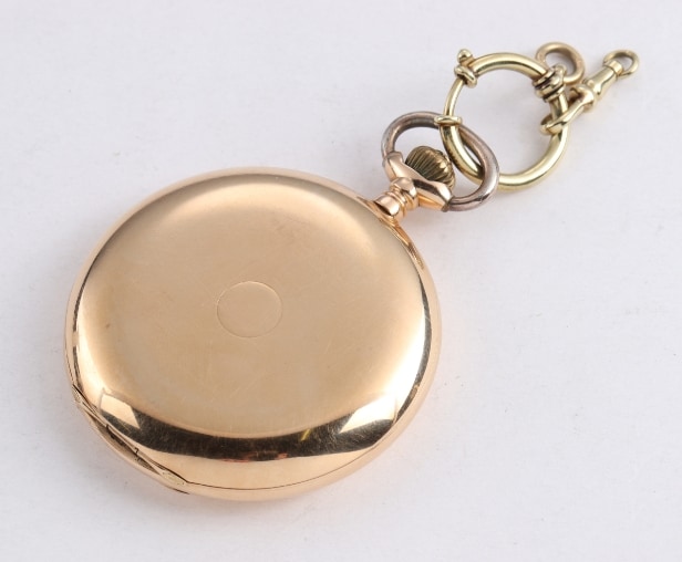 Schweizisk dobbeltkapslet herrelommeur af 14 kt. guld, o. 1910
