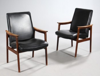 Høng møbelfabrik. Par højyggede lænestole, palisander / mahogni (2)