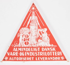 Enamel sign from Alm. Danish goods and Industrial Lottery.