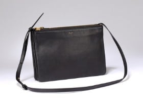 Celine. 'Trio' Crossbody Bag/ skuldertaske af sort lammeskind