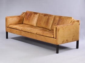 Børge Mogensen. Tre-pers. sofa i cognacfarvet læder, model 2213