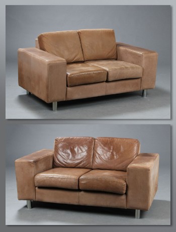 Et par 2-pers. sofaer, brunt bøffellæder. (2)
