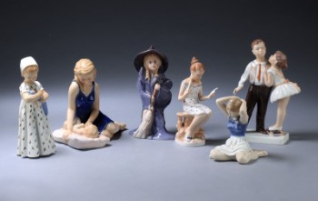 Royal Copenhagen, Bing & Grøndahl og Lyngby Porcelæn. En samling figurer af porcelæn (6)