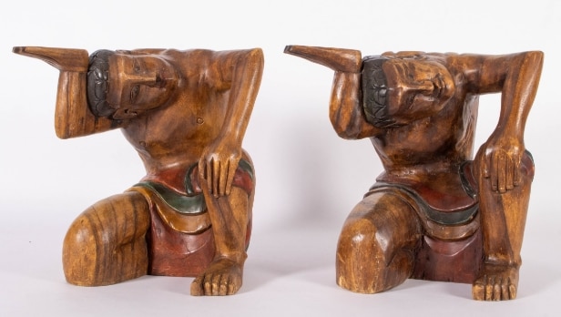 Pair of carved Balinese wooden figures (2)