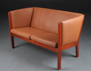 Hans J. Wegner. To-pers. sofa, model 285, cognacfarvet anilin læder