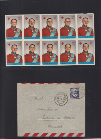 ROYAL. Lille parti mærkater, Breve og et telegram på 4 sider med mest Kong Frederik den 9.