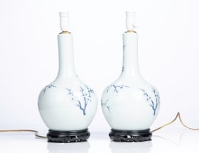 Par vaser af porcelæn, konverteret til bordlamper (2)