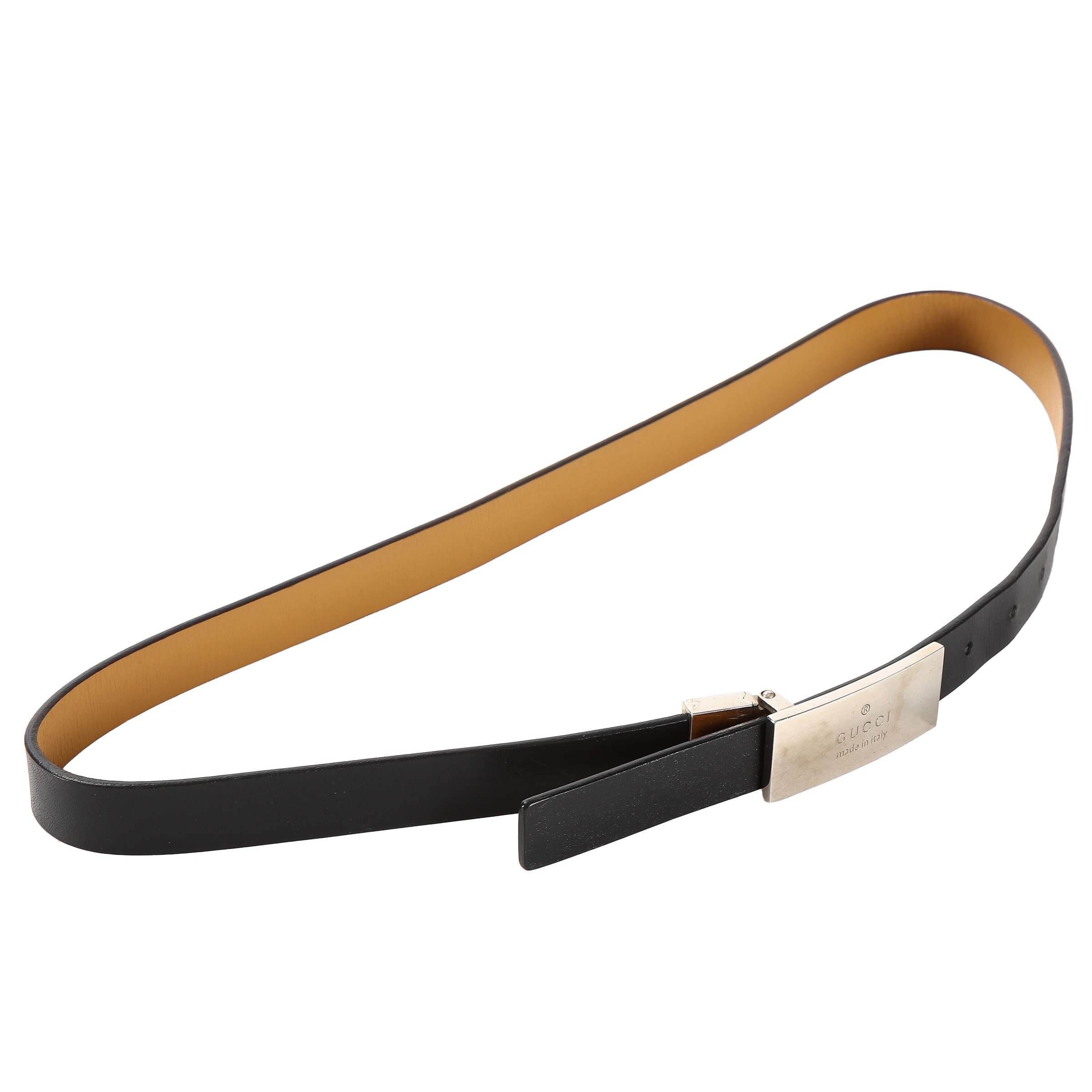 Vintage Gucci narrow belt in black leather. L. 85 cm.