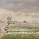 Hans Knudsen. Winter landscape with fields and house, 1933