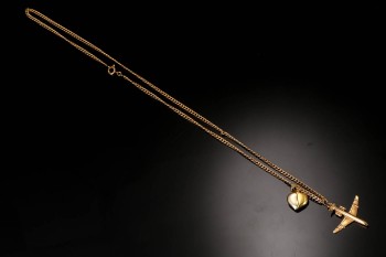 Vintage halskæde af 8 kt. guld med to vedhæng af 14 og 18 kt. guld (3)