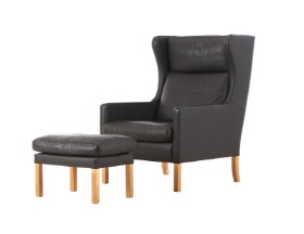 Stouby. Ear flap chair / armchair with ottoman, black leather (2)