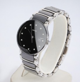 Rado 'Centrix'. Women's watch in ceramic and steel with diamond-studded dial, 2000s