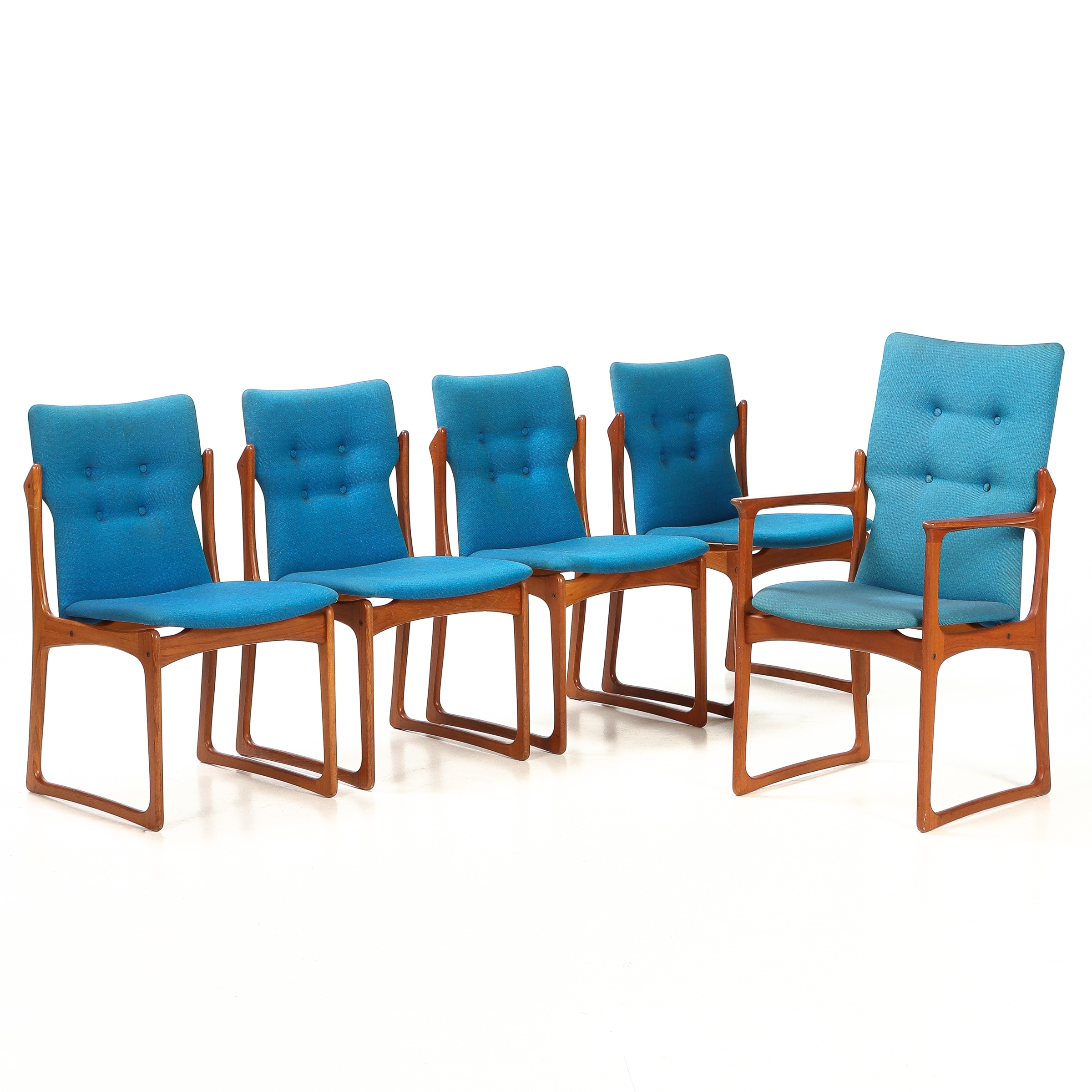 Vamdrup Furniture Factory. Armchair and four dining chairs made of teak ...