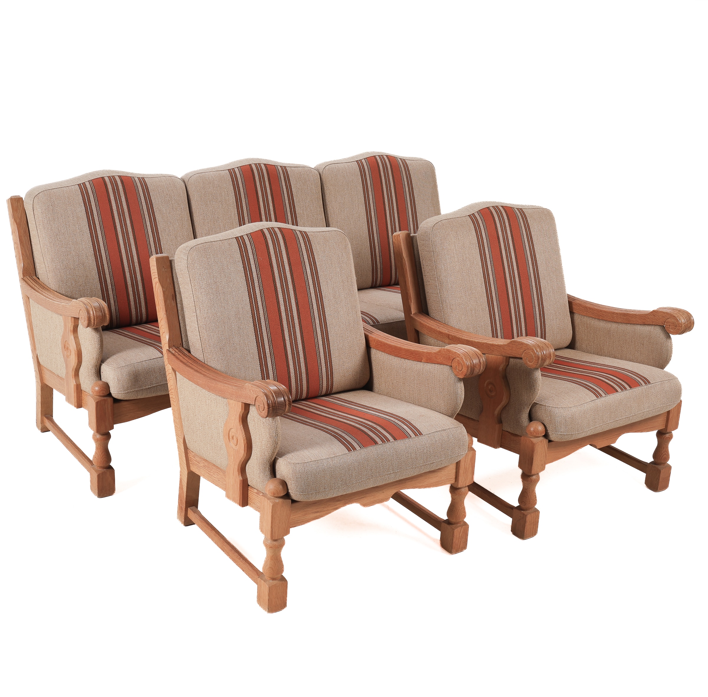 3-seater sofa and 2 armchairs made of solid oak in Henry Kjærnulf style - 1960/70s (3)