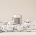 Pillivuyt Bistro hvidt stel af porcelæn med sølvkant (30)
