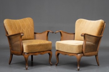 Dansk møbelproducent. Et par lænestole / hvilestole med fransk flet ca. 1940érne (2)
