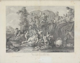 Giacomo Leonardis (1723-1794) efter Giulio Carpioni (1613-1678): Bacchanal, Silens fest, radering, 1764