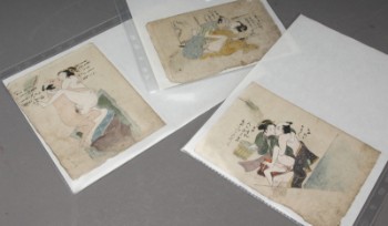 Seks japanske akvareller med shunga-motiver, 1800-tallets første halvdel (6)