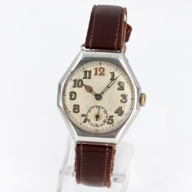 'Trench Watch' vintage men's watch in silver with light dial, approx. 1915