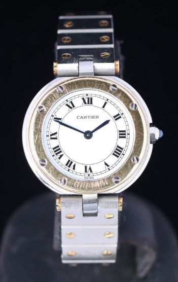 Cartier Santos Ronde. Dameur i 18 kt. guld og stål med hvid skive