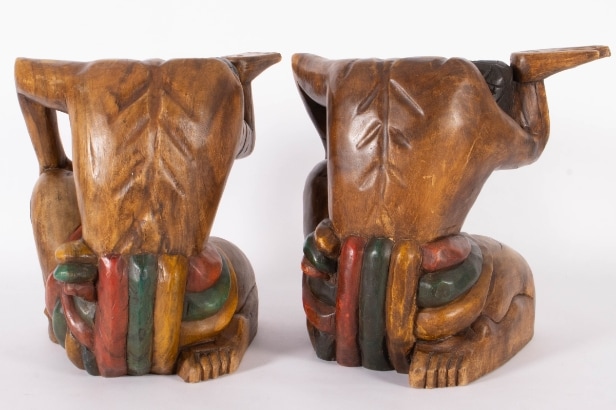 Pair of carved Balinese wooden figures (2)