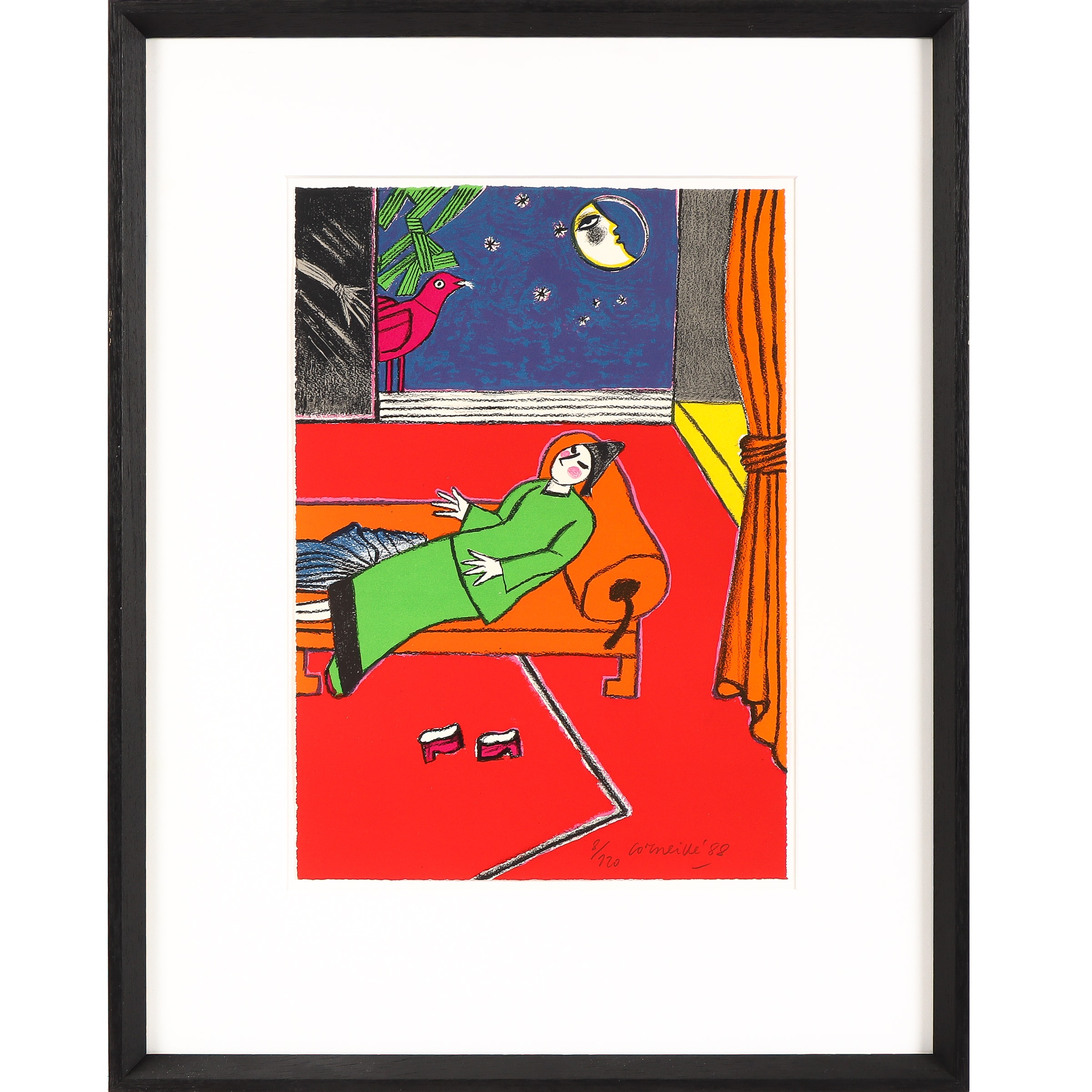 Corneille. Framed color lithograph from the series 'Le Rossignol'/ The Nightingale.